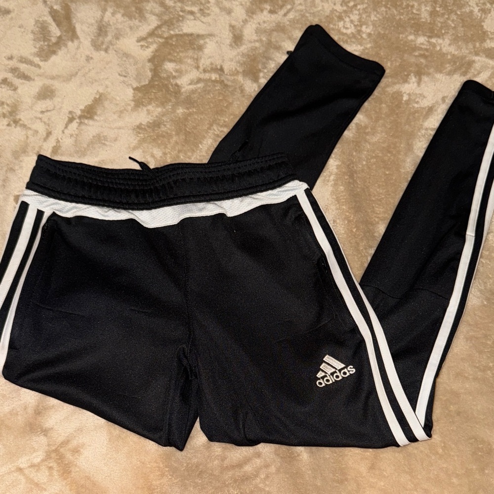Adidas Kids Black Joggers with White Stripes